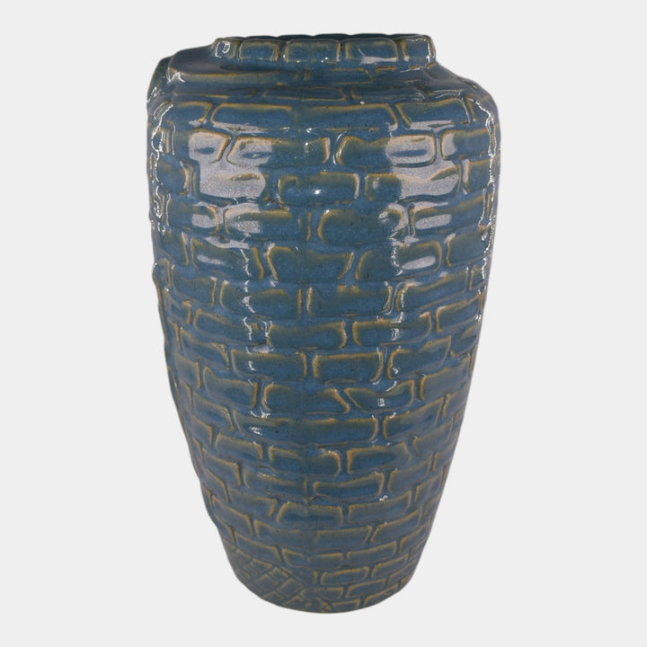 Zanesville Stoneware Pottery Blue Rubble Ware Rebecca at the Well Vase 569