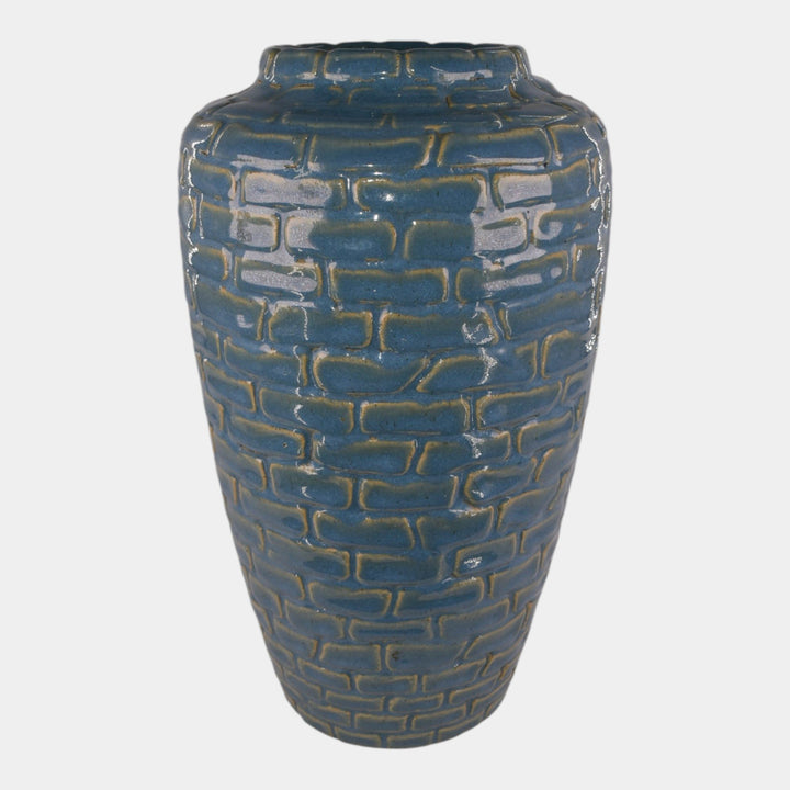 Zanesville Stoneware Pottery Blue Rubble Ware Rebecca at the Well Vase 569