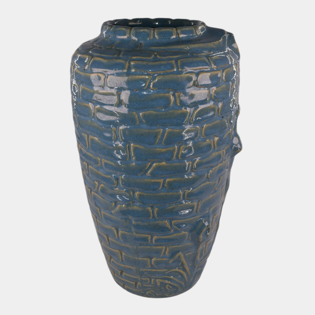 Zanesville Stoneware Pottery Blue Rubble Ware Rebecca at the Well Vase 569