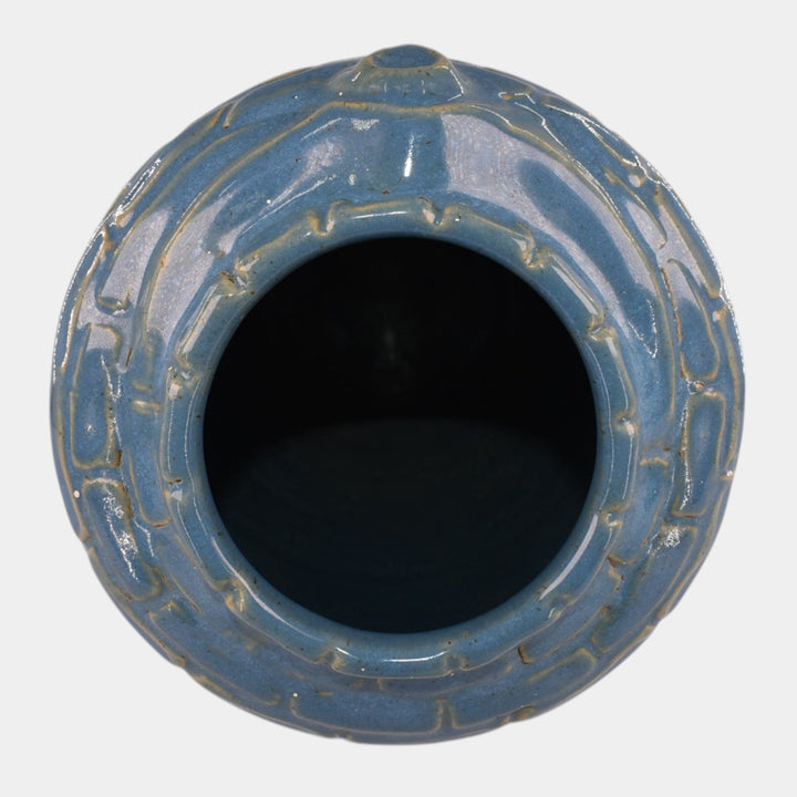Zanesville Stoneware Pottery Blue Rubble Ware Rebecca at the Well Vase 569