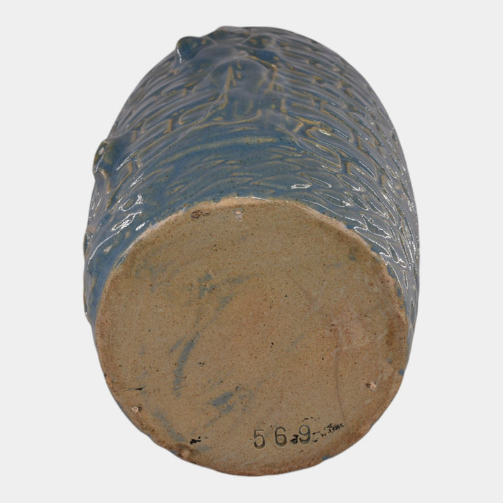 Zanesville Stoneware Pottery Blue Rubble Ware Rebecca at the Well Vase 569
