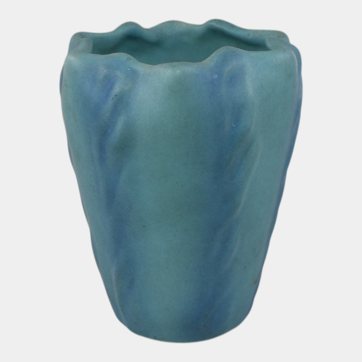 Van Briggle 1930s Vintage Art Pottery Blue Ruffled Rim Vase