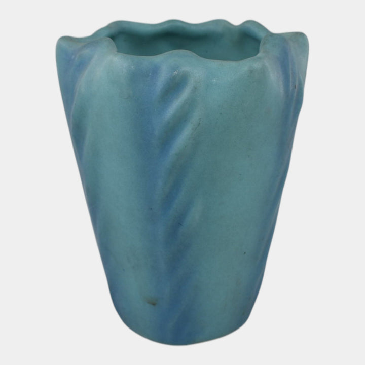 Van Briggle 1930s Vintage Art Pottery Blue Ruffled Rim Vase