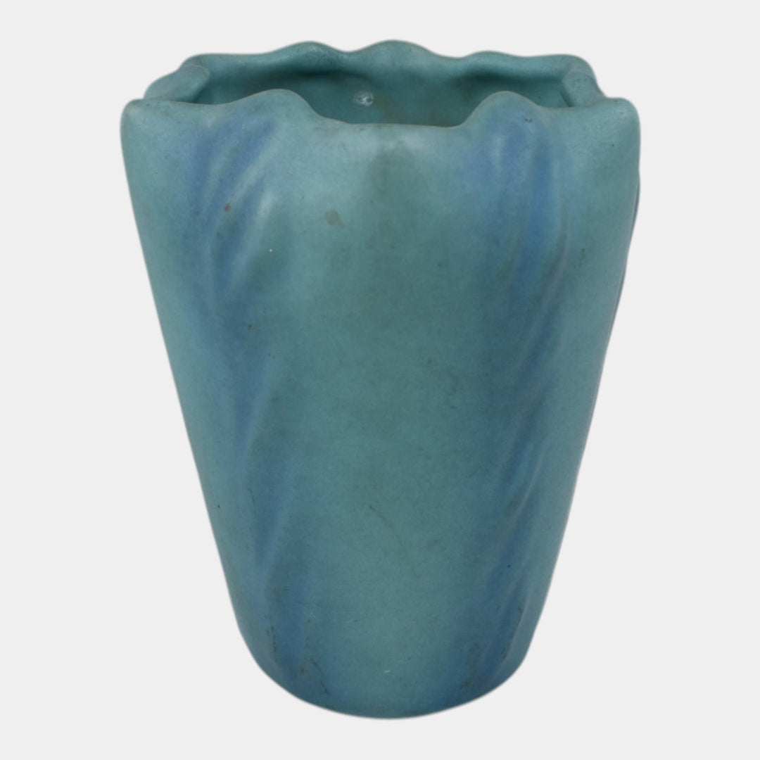Van Briggle 1930s Vintage Art Pottery Blue Ruffled Rim Vase