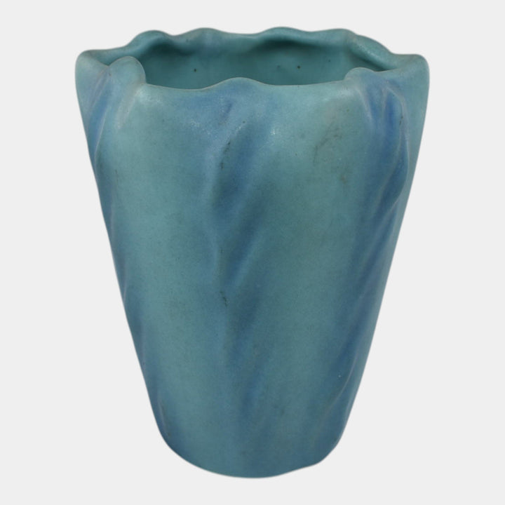 Van Briggle 1930s Vintage Art Pottery Blue Ruffled Rim Vase