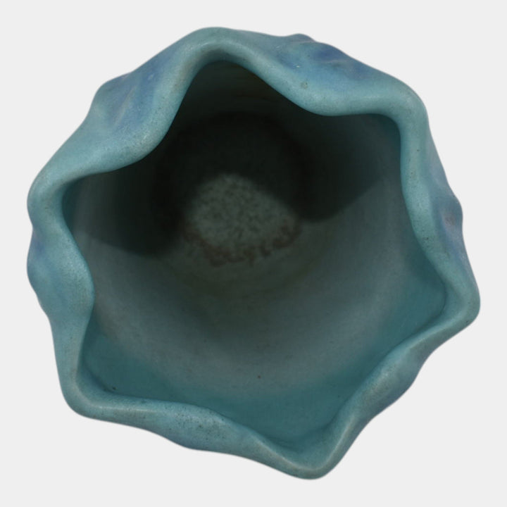 Van Briggle 1930s Vintage Art Pottery Blue Ruffled Rim Vase