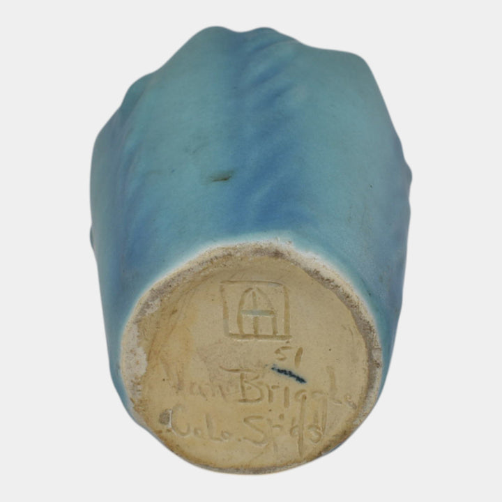 Van Briggle 1930s Vintage Art Pottery Blue Ruffled Rim Vase