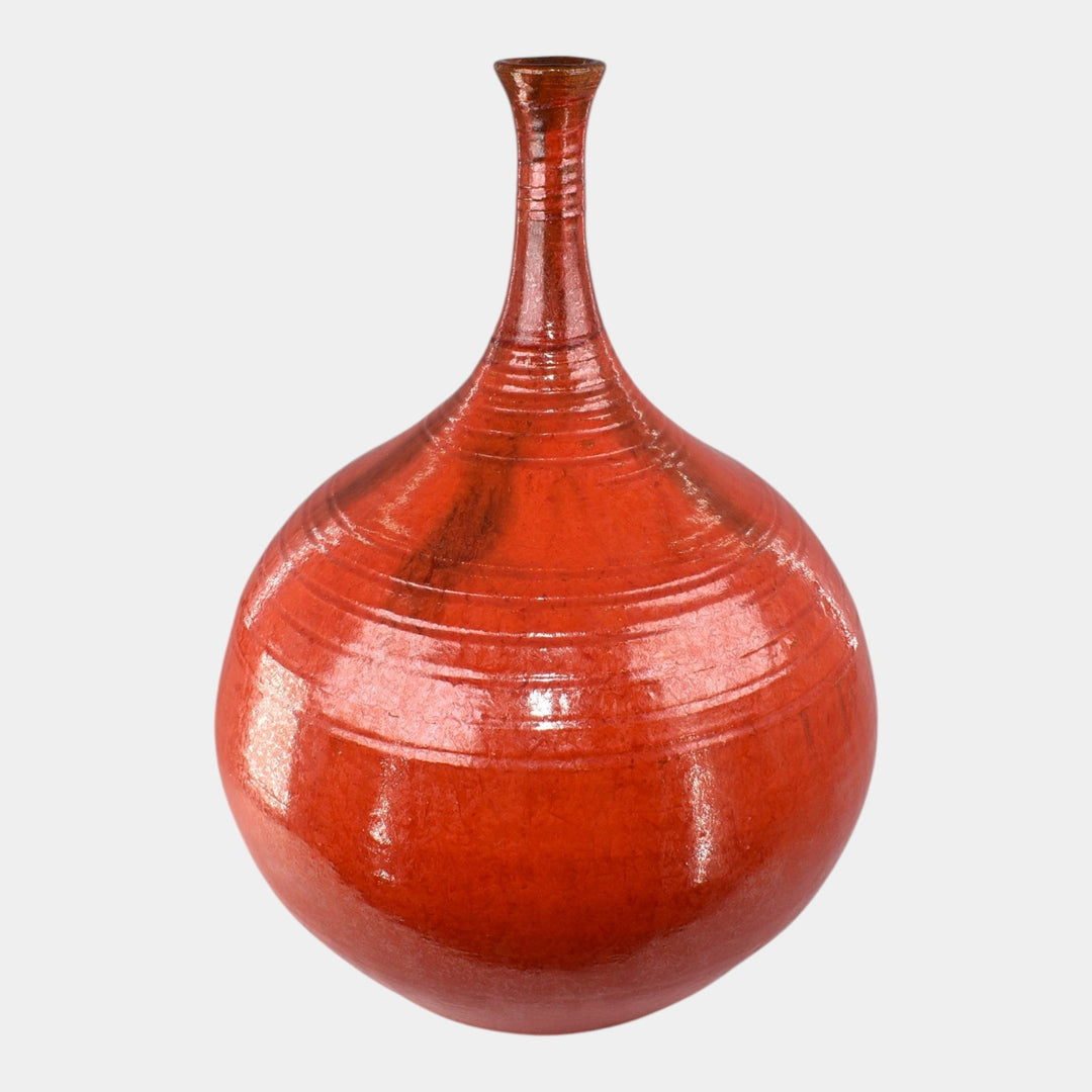 Door Studio Art Pottery Hand Thrown Chrome Red Bottle Vase