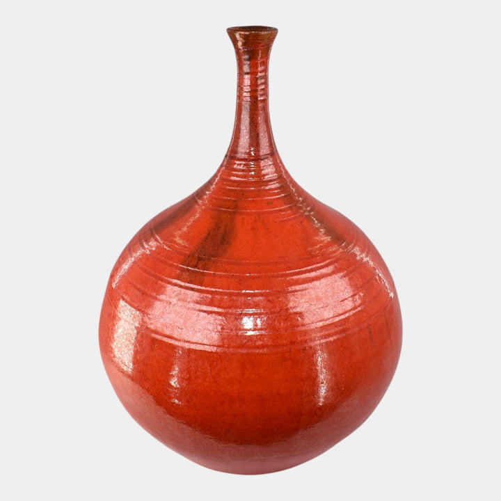 Door Studio Art Pottery Hand Thrown Chrome Red Bottle Vase