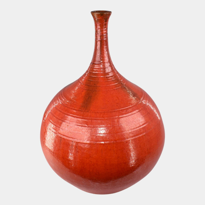 Door Studio Art Pottery Hand Thrown Chrome Red Bottle Vase