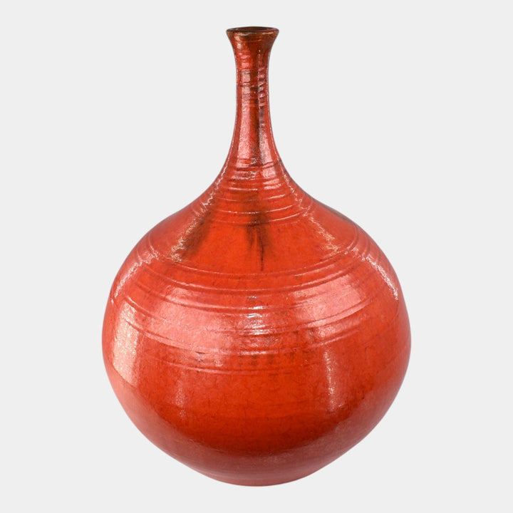 Door Studio Art Pottery Hand Thrown Chrome Red Bottle Vase