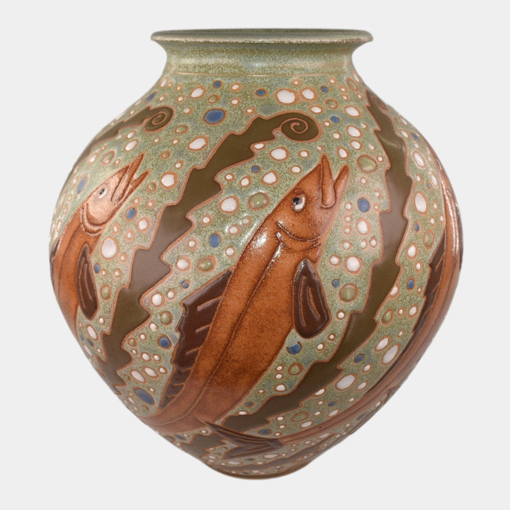 Common Ground Eric Olson 2014 Studio Art Pottery Green Fish Vase