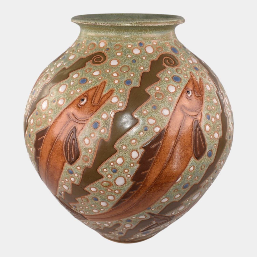 Common Ground Eric Olson 2014 Studio Art Pottery Green Fish Vase