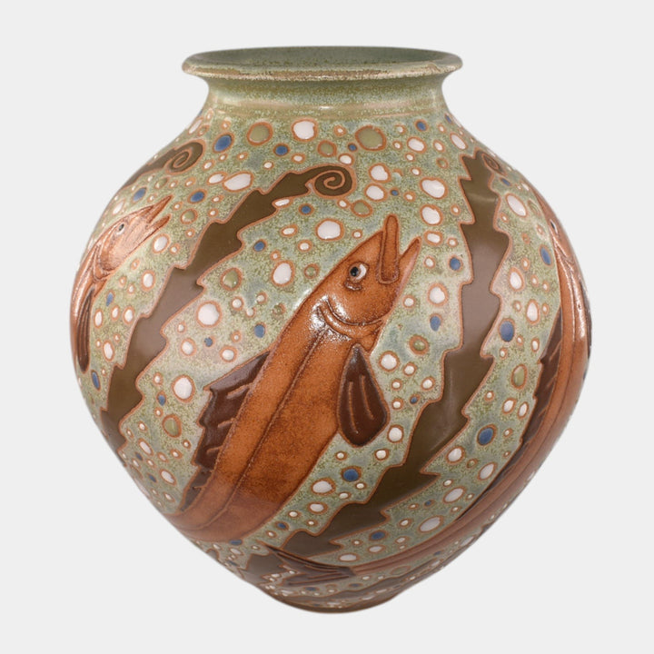Common Ground Eric Olson 2014 Studio Art Pottery Green Fish Vase
