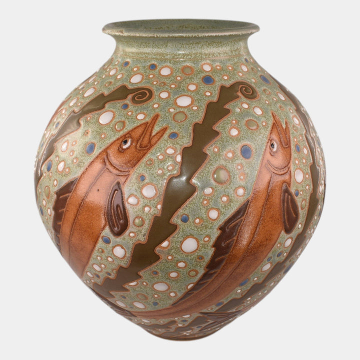 Common Ground Eric Olson 2014 Studio Art Pottery Green Fish Vase