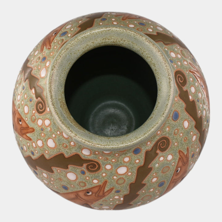 Common Ground Eric Olson 2014 Studio Art Pottery Green Fish Vase