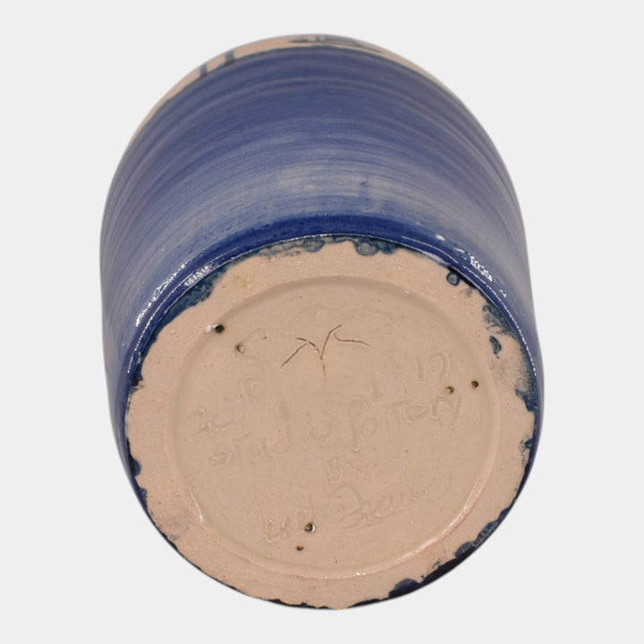 Door Studio Pottery Hand Thrown Blue Scenic Vellum Sailboat Vase