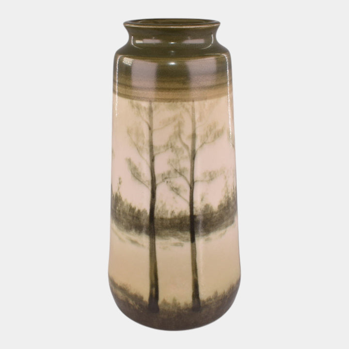 Door Studio Art Pottery 2024 Hand Thrown Green Scenic Vellum Landscape Vase