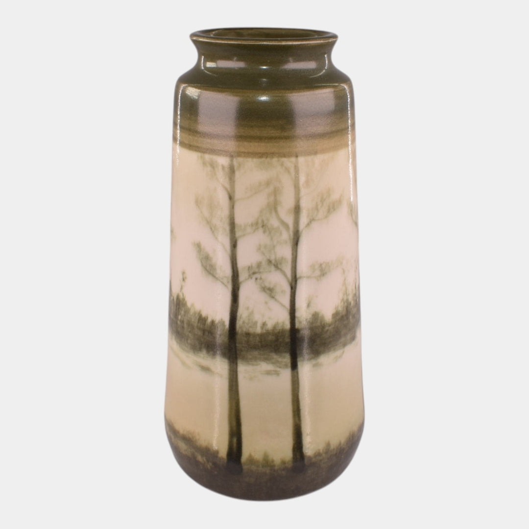 Door Studio Art Pottery 2024 Hand Thrown Green Scenic Vellum Landscape Vase