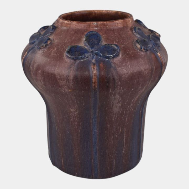 Door Studio Art Pottery Hand Thrown Purple Flower Matte Brown Cabinet Vase