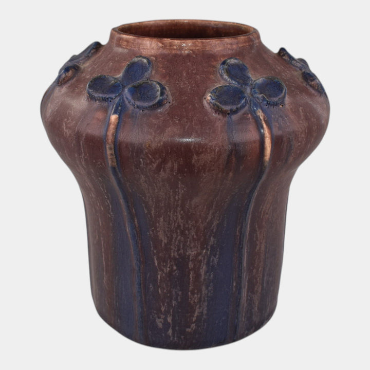 Door Studio Art Pottery Hand Thrown Purple Flower Matte Brown Cabinet Vase