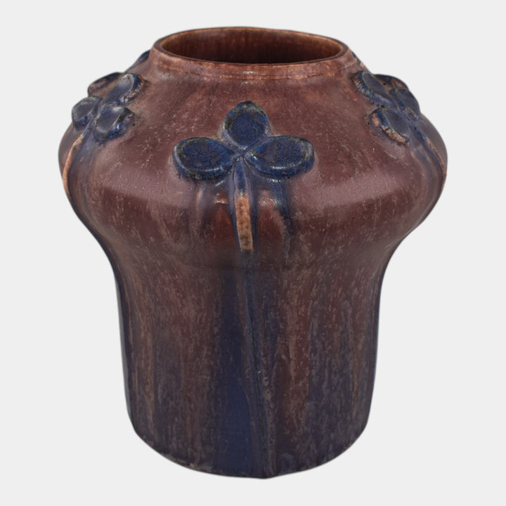 Door Studio Art Pottery Hand Thrown Purple Flower Matte Brown Cabinet Vase