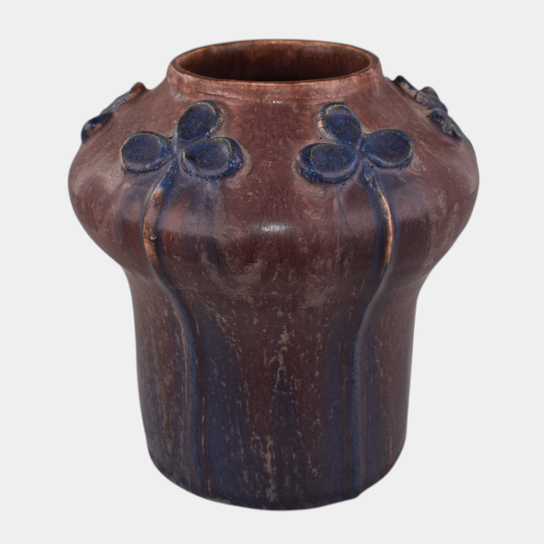 Door Studio Art Pottery Hand Thrown Purple Flower Matte Brown Cabinet Vase