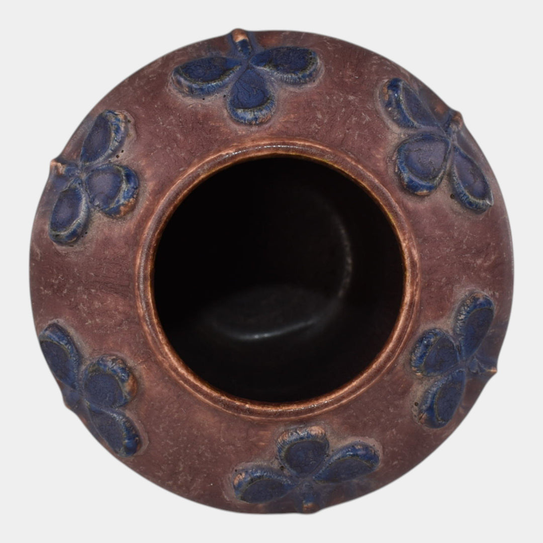 Door Studio Art Pottery Hand Thrown Purple Flower Matte Brown Cabinet Vase