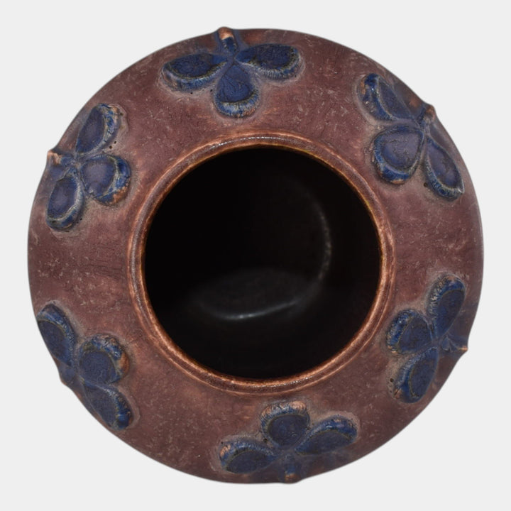 Door Studio Art Pottery Hand Thrown Purple Flower Matte Brown Cabinet Vase