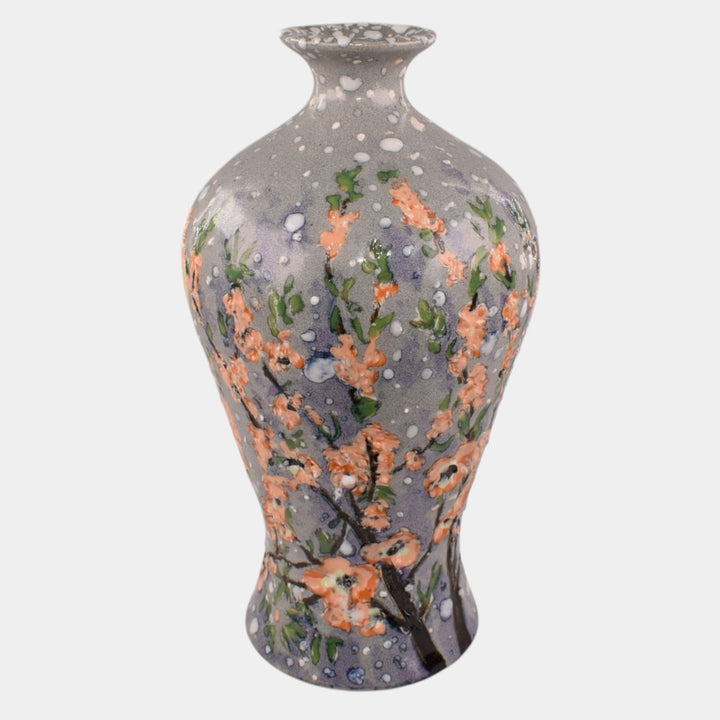 Tim Eberhardt Studio Art Pottery Hand Made Floral Snowy Vase