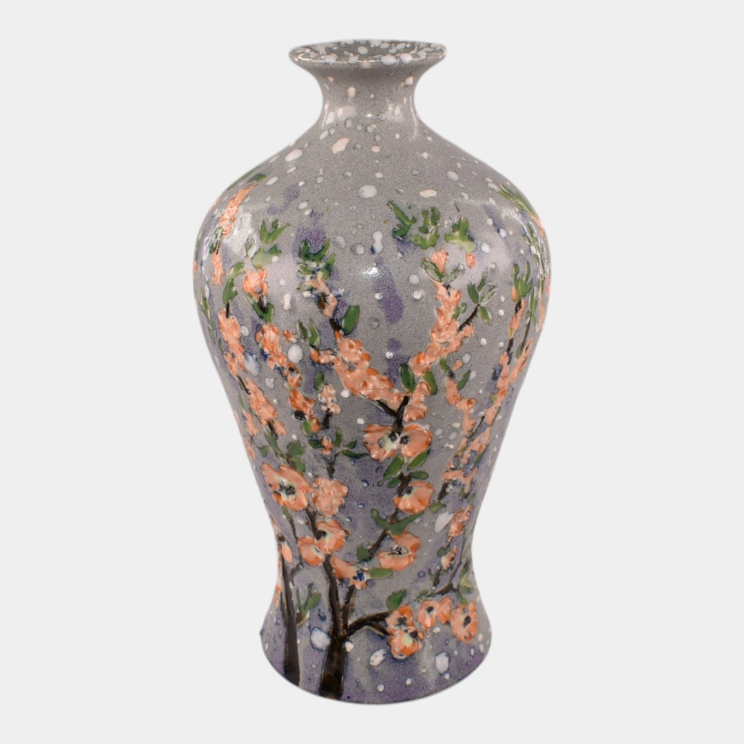 Tim Eberhardt Studio Art Pottery Hand Made Floral Snowy Vase