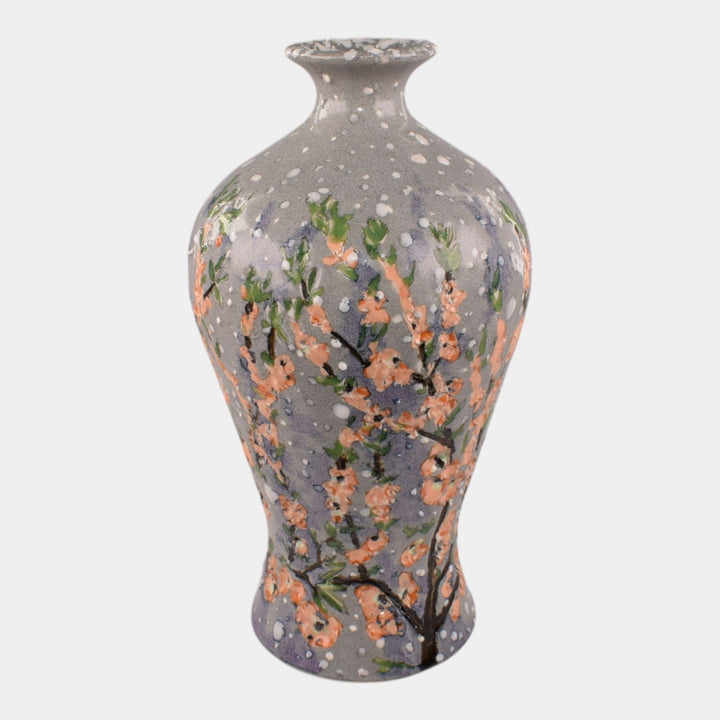 Tim Eberhardt Studio Art Pottery Hand Made Floral Snowy Vase