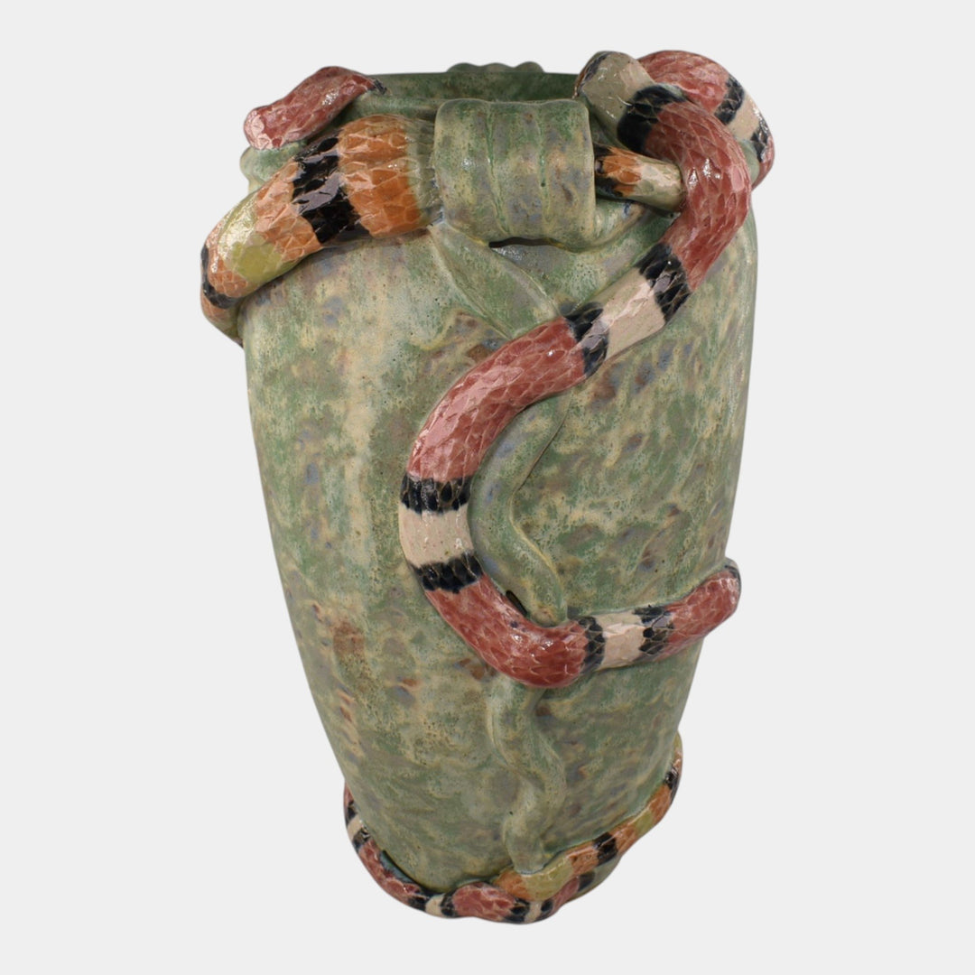 Tim Eberhardt Studio Art Pottery Hand Made Snakes Hunting Mice Vase