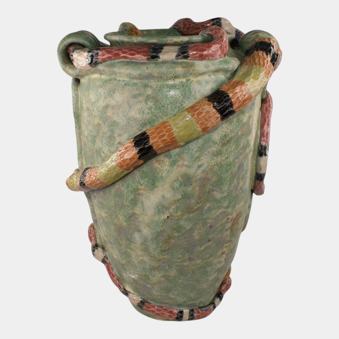 Tim Eberhardt Studio Art Pottery Hand Made Snakes Hunting Mice Vase