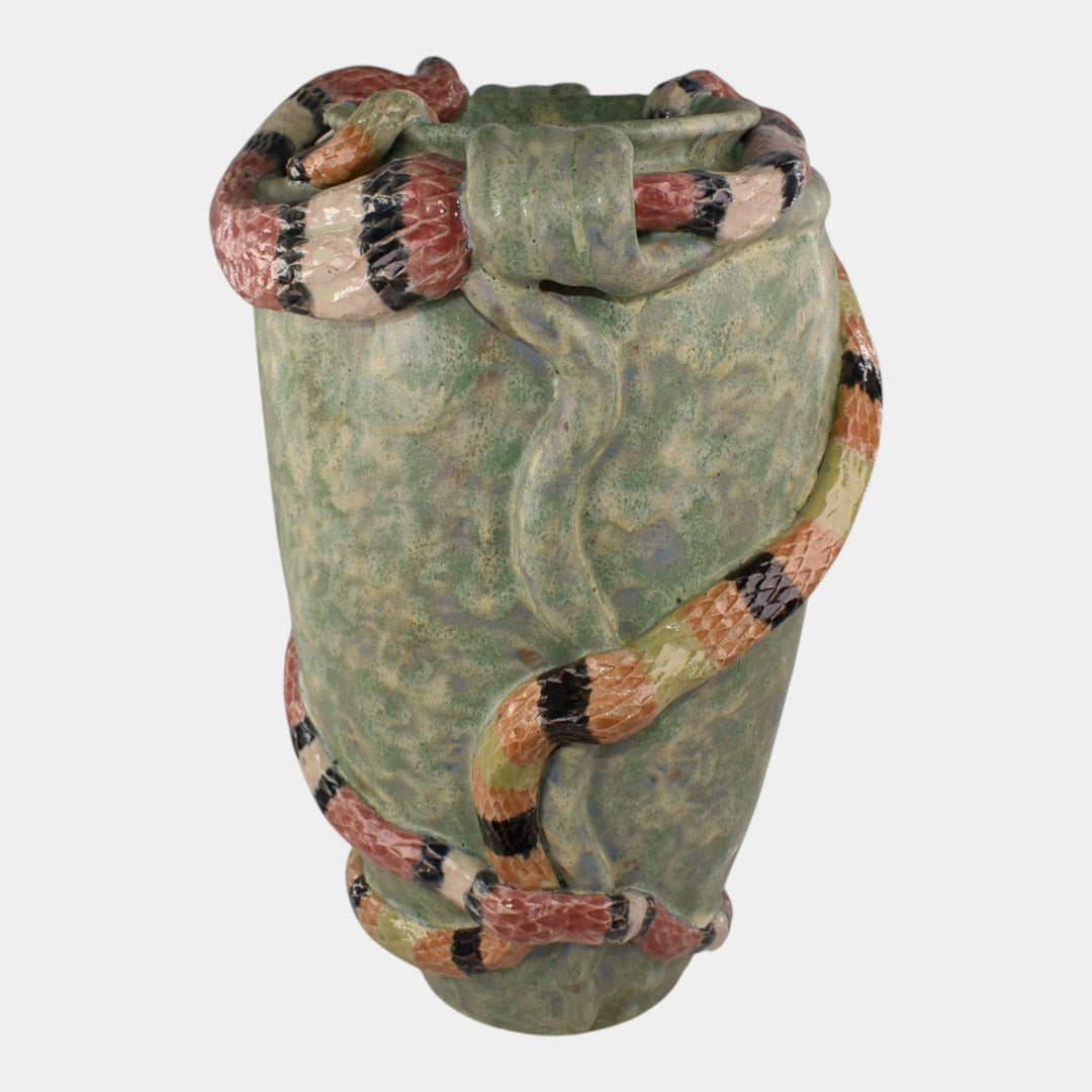 Tim Eberhardt Studio Art Pottery Hand Made Snakes Hunting Mice Vase
