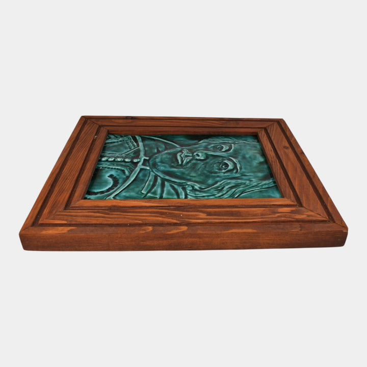 Paul Katrich Studio Art Pottery Vibrant Green Shakespeare Framed Hand Made Tile