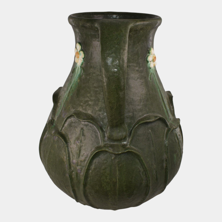 Door Studio Art Pottery Hand Thrown Green Broad Leaf Double Handled Vase