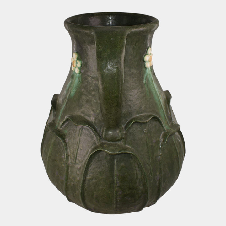 Door Studio Art Pottery Hand Thrown Green Broad Leaf Double Handled Vase
