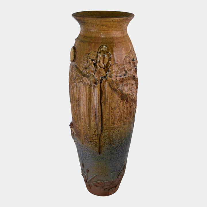 Door Studio Art Pottery Hand Thrown Brown Heron At Night Floor Vase - Just Art Pottery