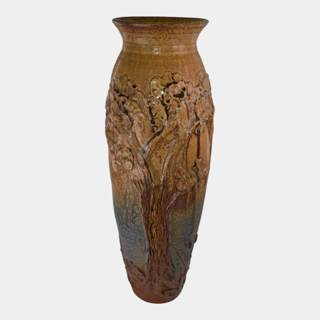 Door Studio Art Pottery Hand Thrown Brown Heron At Night Floor Vase - Just Art Pottery