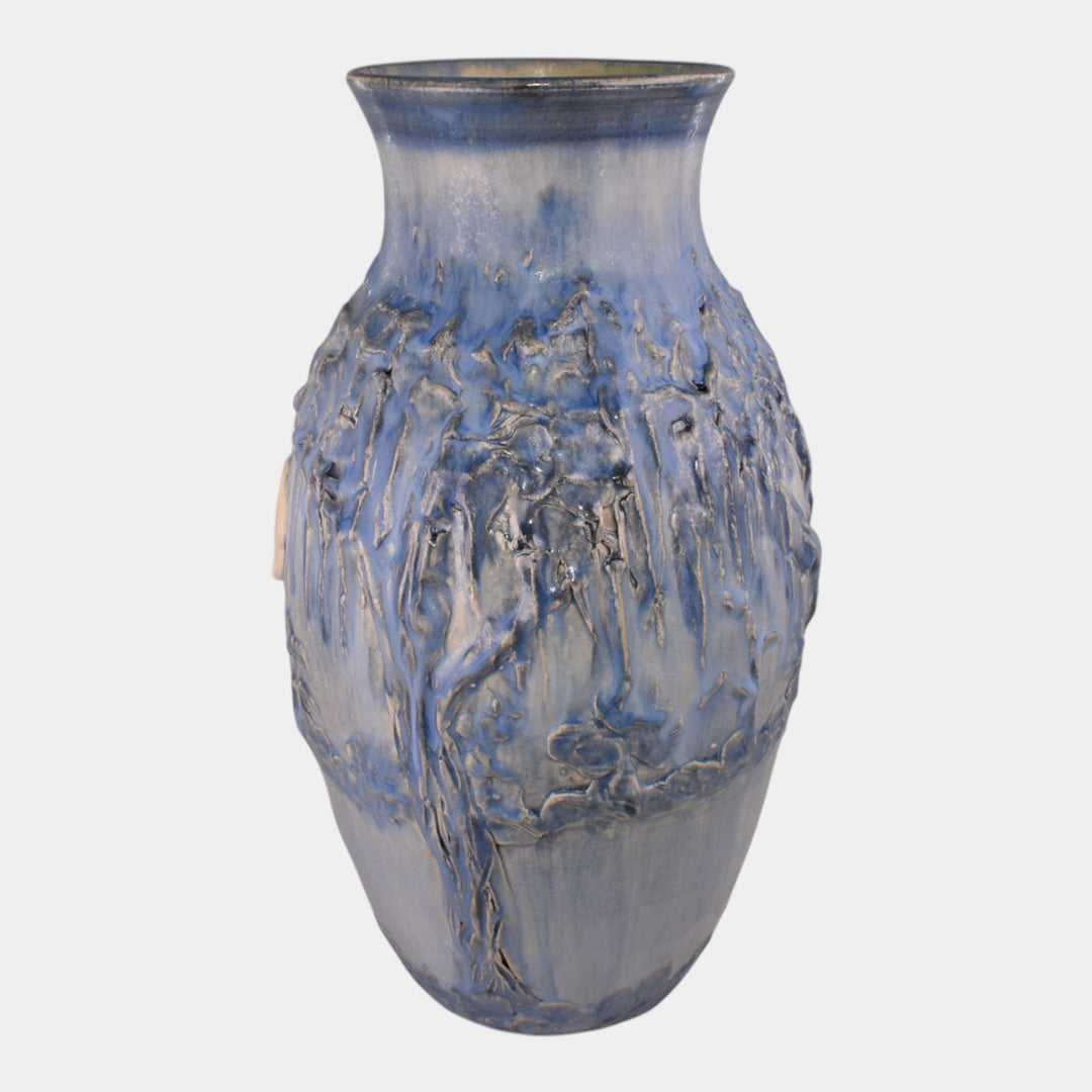 Door Studio Art Pottery Hand Thrown Blue Scenic Bayou Ceramic Vase Draves - Just Art Pottery