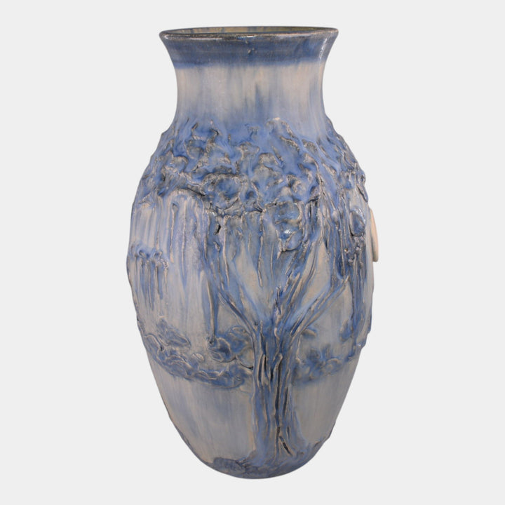 Door Studio Art Pottery Hand Thrown Blue Scenic Bayou Ceramic Vase Draves - Just Art Pottery