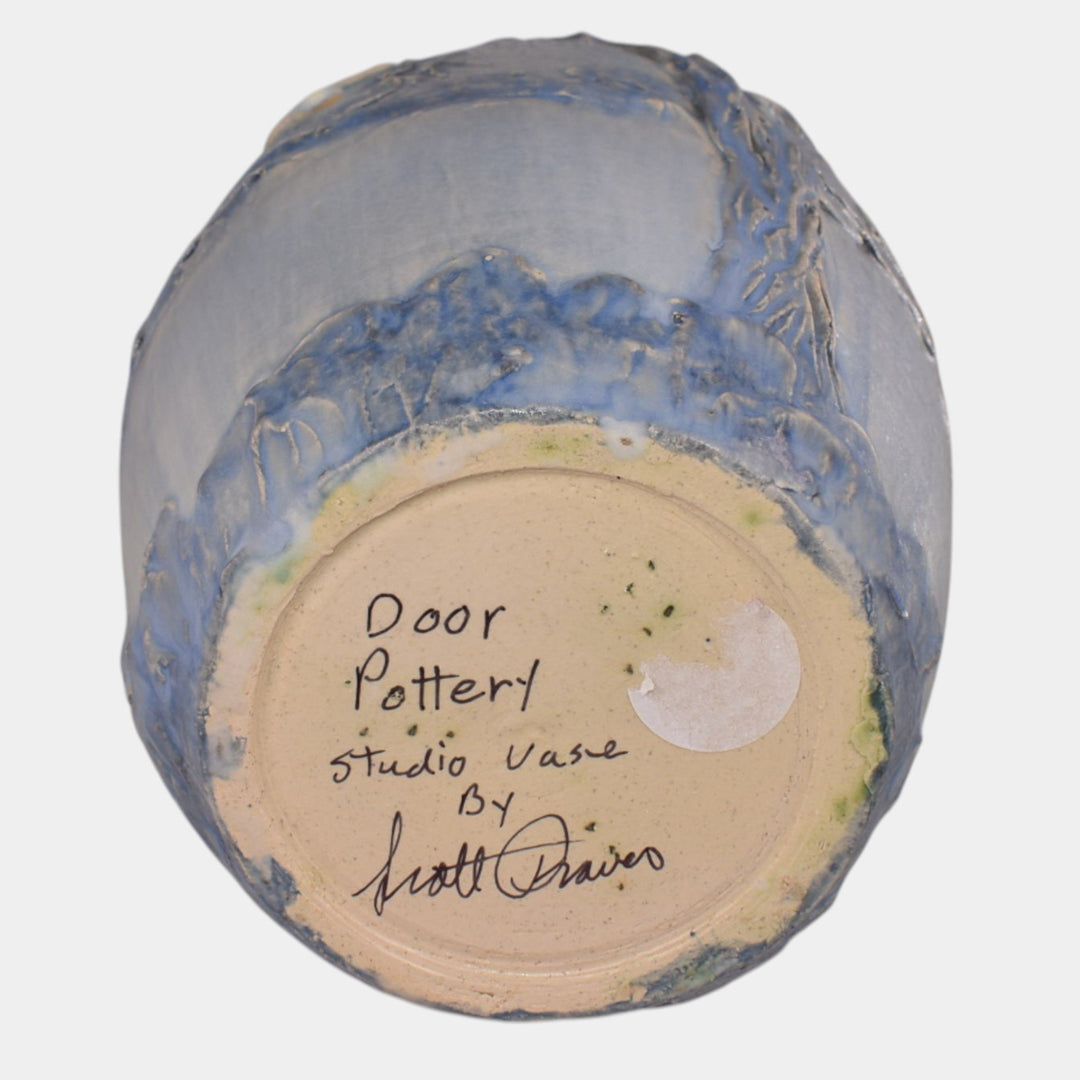 Door Studio Art Pottery Hand Thrown Blue Scenic Bayou Ceramic Vase Draves - Just Art Pottery