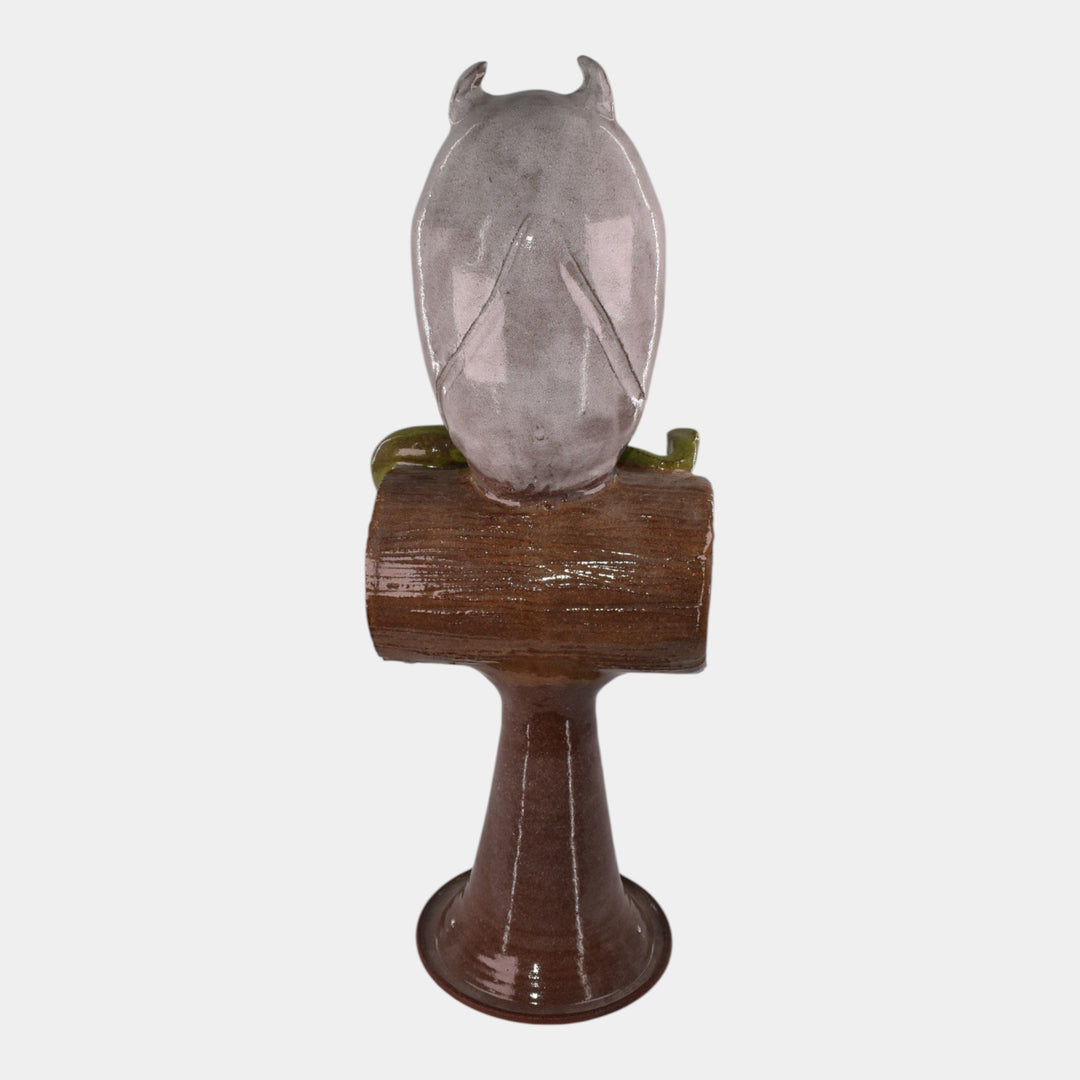 Marvin Bailey Folk Art Pottery Ceramic Perched Owl And Snake Statue - Just Art Pottery