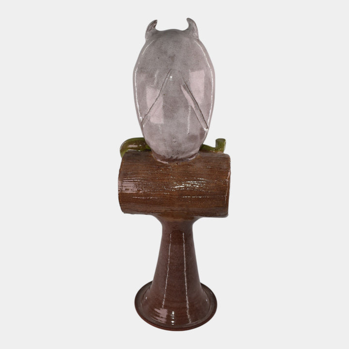 Marvin Bailey Folk Art Pottery Ceramic Perched Owl And Snake Statue - Just Art Pottery