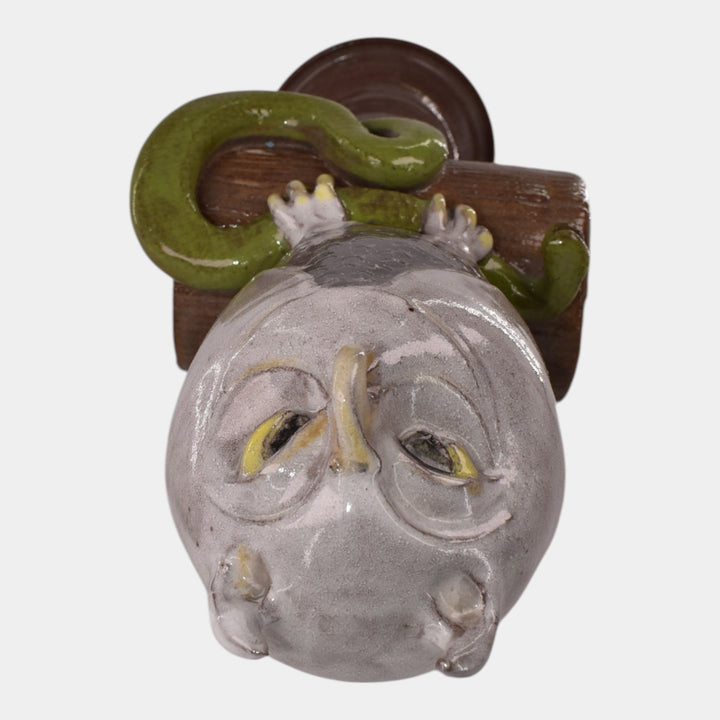 Marvin Bailey Folk Art Pottery Ceramic Perched Owl And Snake Statue - Just Art Pottery