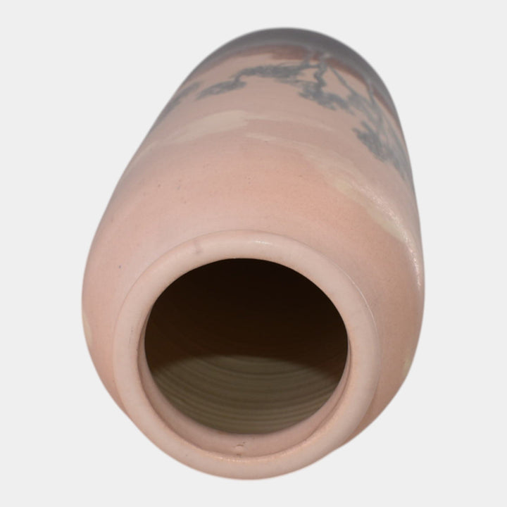 Door Studio Art Pottery Hand Thrown Blue Tan Scenic Vellum Ceramic Vase - Just Art Pottery