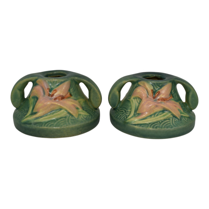 Roseville Zephyr Lily Green 1946 Vintage Art Pottery Candle Holders 1162-2 - Just Art Pottery
