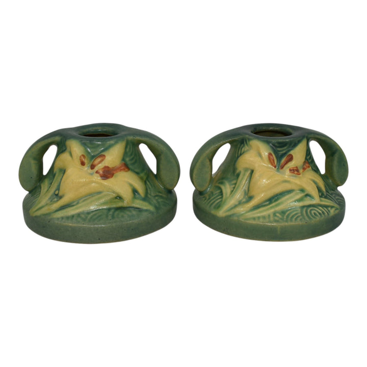 Roseville Zephyr Lily Green 1946 Vintage Art Pottery Candle Holders 1162-2 - Just Art Pottery