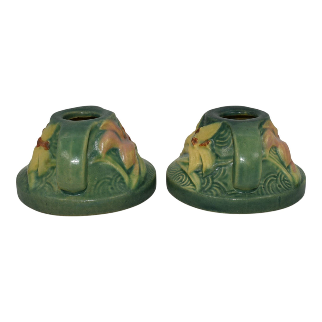Roseville Zephyr Lily Green 1946 Vintage Art Pottery Candle Holders 1162-2 - Just Art Pottery